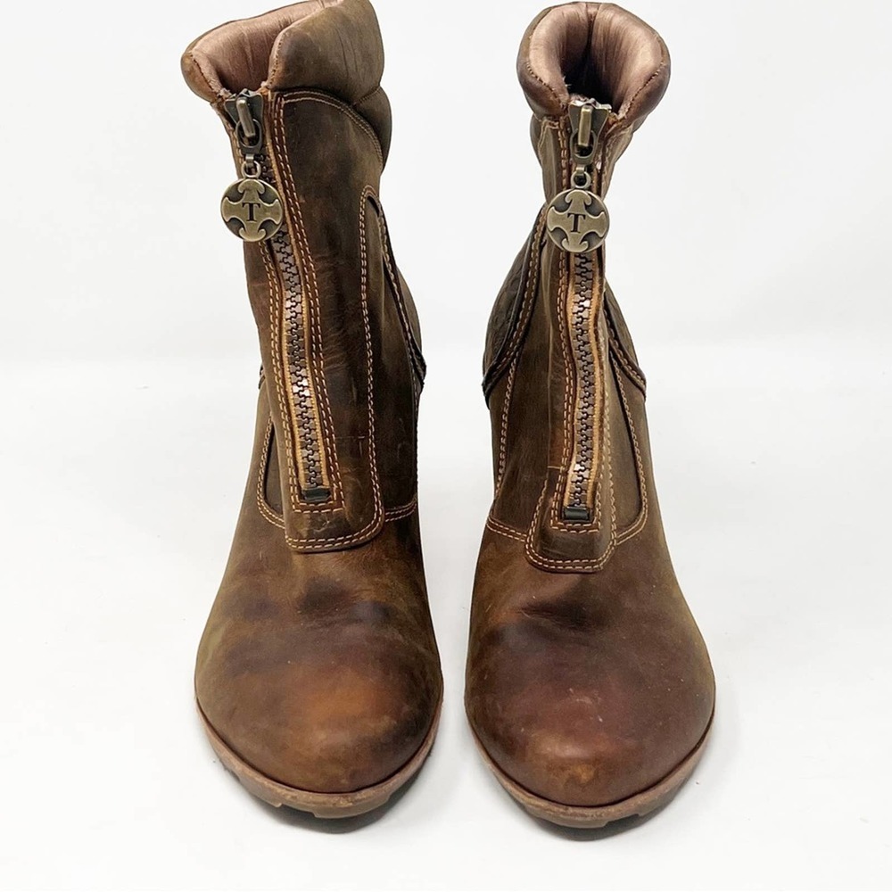 Timberland Vintage Brown Leather Wedge Ankle Boots Booties Womens 5.5 Distressed - Picture 4 of 9